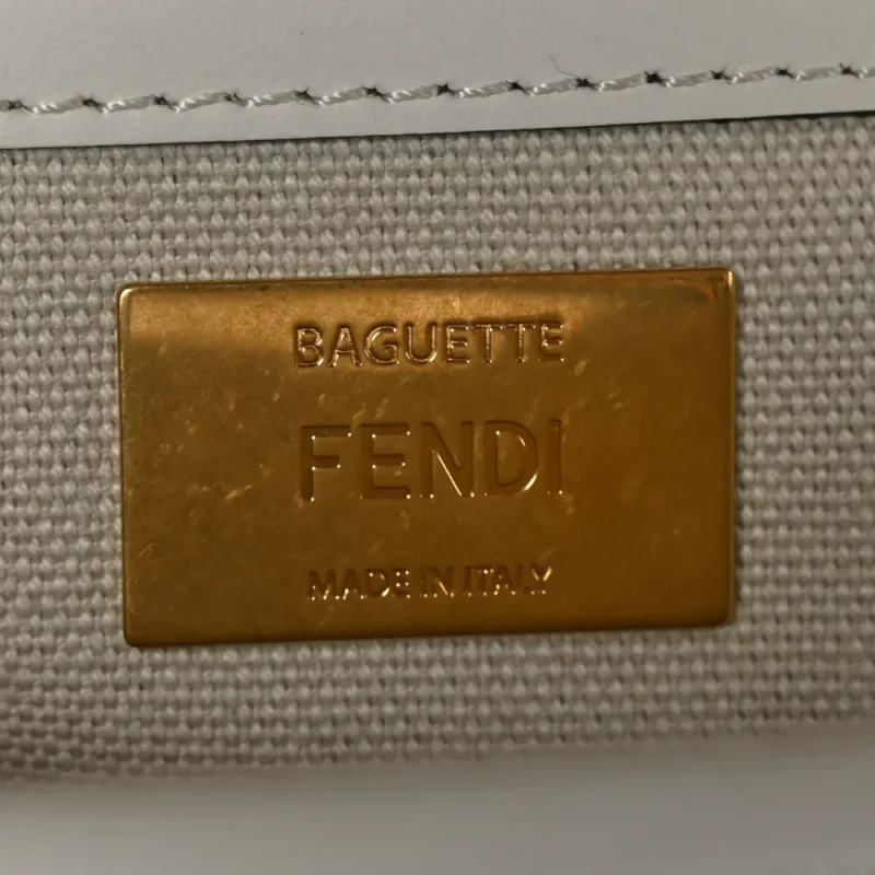 FENDI EXTRA STRAP FF EMBROIDERED BAGUETTE WHITE ICE CANVAS & KING VITELLO LEATHER GOLD HARDWARE - Image 2