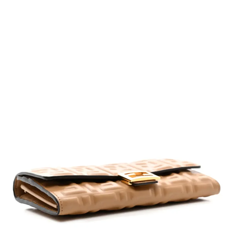 FENDI FF EMBOSSED CONTINENTAL WALLET ON CHAIN (WOC) MATISSE NAPPA LEATHER MIELE SCURO GOLD HARDWARE - Image 7
