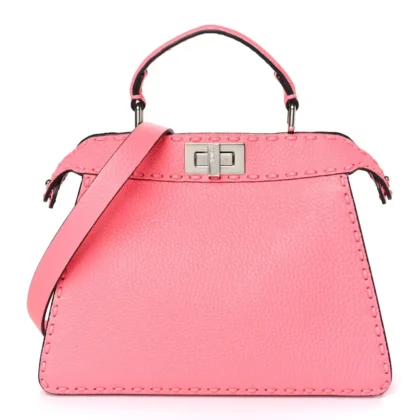 FENDI TAPE STITCH SMALL PEEKABOO I SEE U SATCHEL PINK DALIA CUOIO ROMA SELLERISSIMA & NAPPA SINTETICA LEATHER SILVER HARDWARE