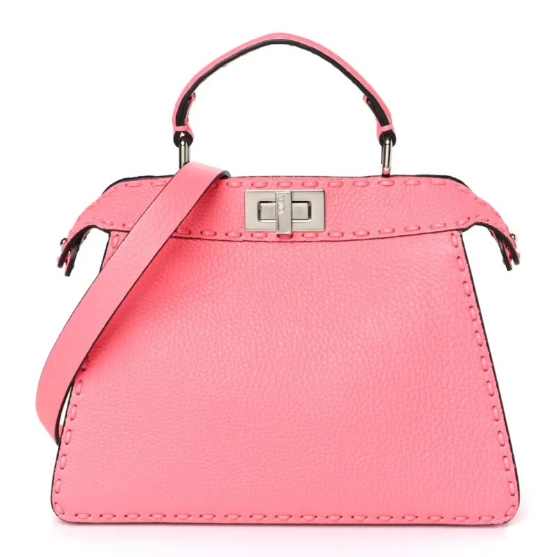 FENDI TAPE STITCH SMALL PEEKABOO I SEE U SATCHEL PINK DALIA CUOIO ROMA SELLERISSIMA & NAPPA SINTETICA LEATHER SILVER HARDWARE