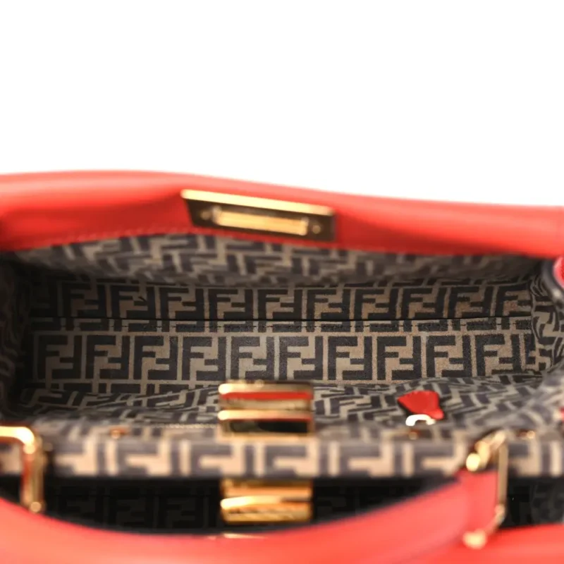 FENDI MINI FF PEEKABOO ICONIC SATCHEL TULIPANO/MIELE/MORO SETA VITELLO LEATHER & SUEDE GOLD HARDWARE - Image 7