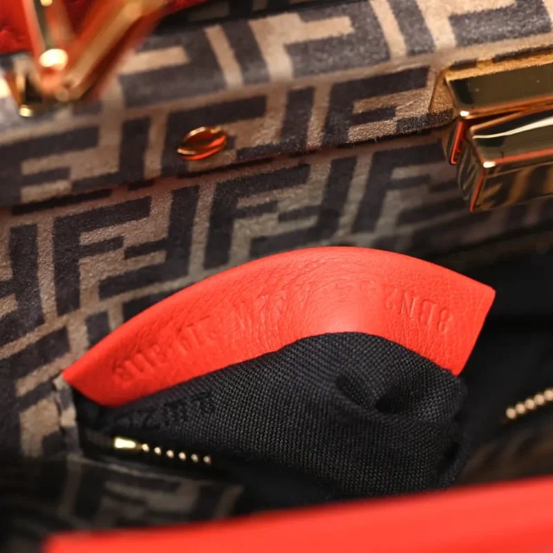 FENDI MINI FF PEEKABOO ICONIC SATCHEL TULIPANO/MIELE/MORO SETA VITELLO LEATHER & SUEDE GOLD HARDWARE - Image 8