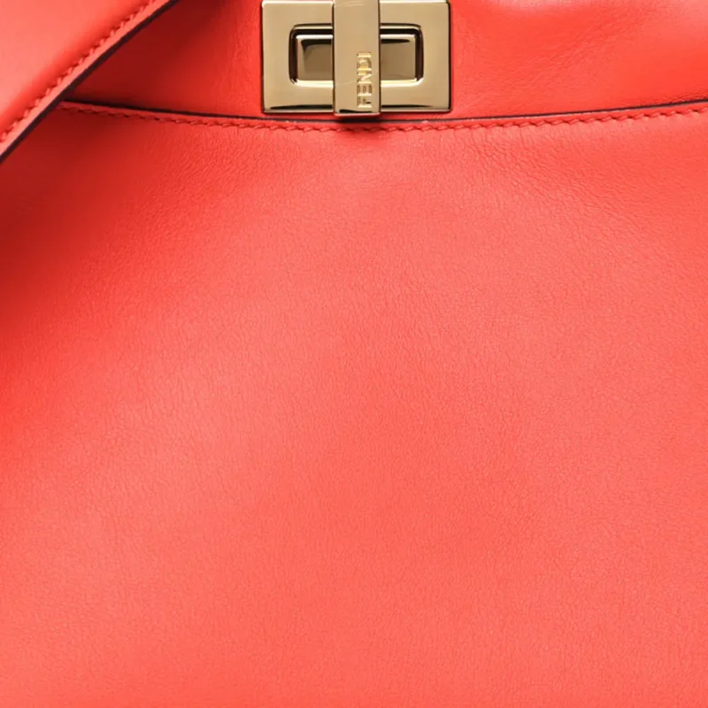 FENDI MINI FF PEEKABOO ICONIC SATCHEL TULIPANO/MIELE/MORO SETA VITELLO LEATHER & SUEDE GOLD HARDWARE - Image 9