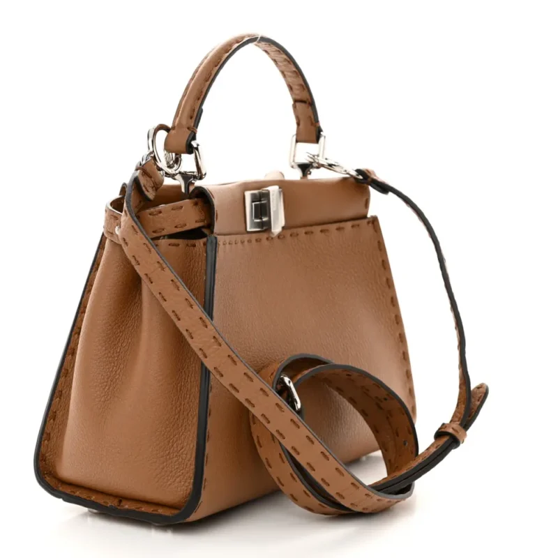 FENDI MINI PEEKABOO ICONIC SATCHEL MOU/MILK BI-COLOR CUOIO ROMANO SELLERIA LEATHER SILVER HARDWARE - Image 3