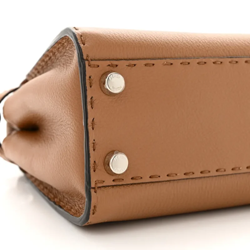 FENDI MINI PEEKABOO ICONIC SATCHEL MOU/MILK BI-COLOR CUOIO ROMANO SELLERIA LEATHER SILVER HARDWARE - Image 4