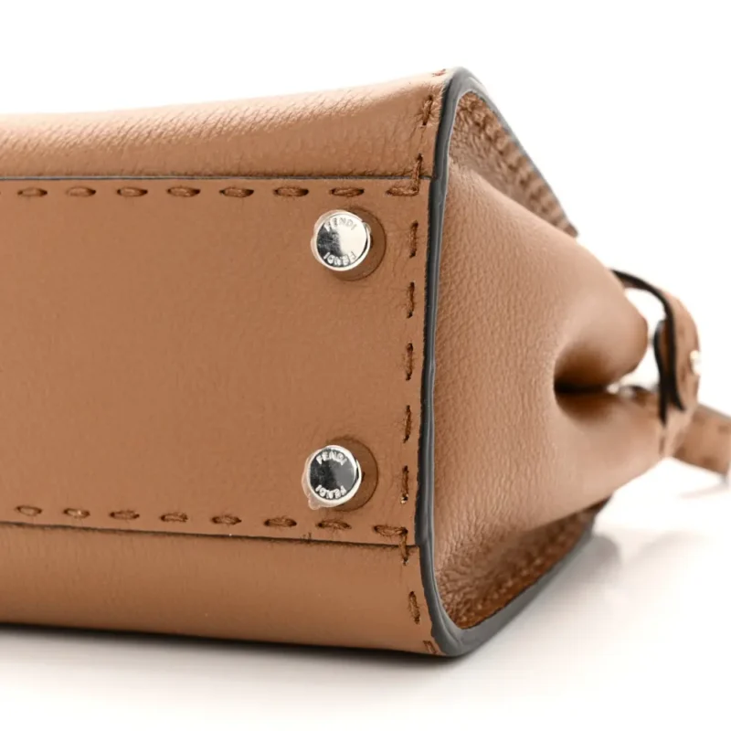 FENDI MINI PEEKABOO ICONIC SATCHEL MOU/MILK BI-COLOR CUOIO ROMANO SELLERIA LEATHER SILVER HARDWARE - Image 5