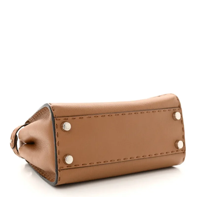 FENDI MINI PEEKABOO ICONIC SATCHEL MOU/MILK BI-COLOR CUOIO ROMANO SELLERIA LEATHER SILVER HARDWARE - Image 6