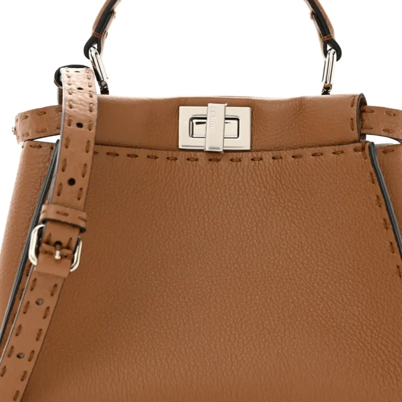 FENDI MINI PEEKABOO ICONIC SATCHEL MOU/MILK BI-COLOR CUOIO ROMANO SELLERIA LEATHER SILVER HARDWARE - Image 8