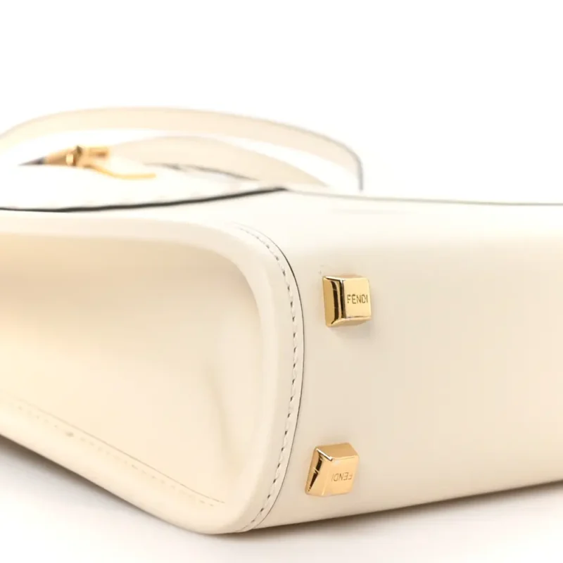 FENDI MINI LOGO EMBOSSED SUNSHINE SHOPPER TOTE WHITE ICE KING VITELLO LEATHER & PLEXIGLASS GOLD HARDWARE - Image 4
