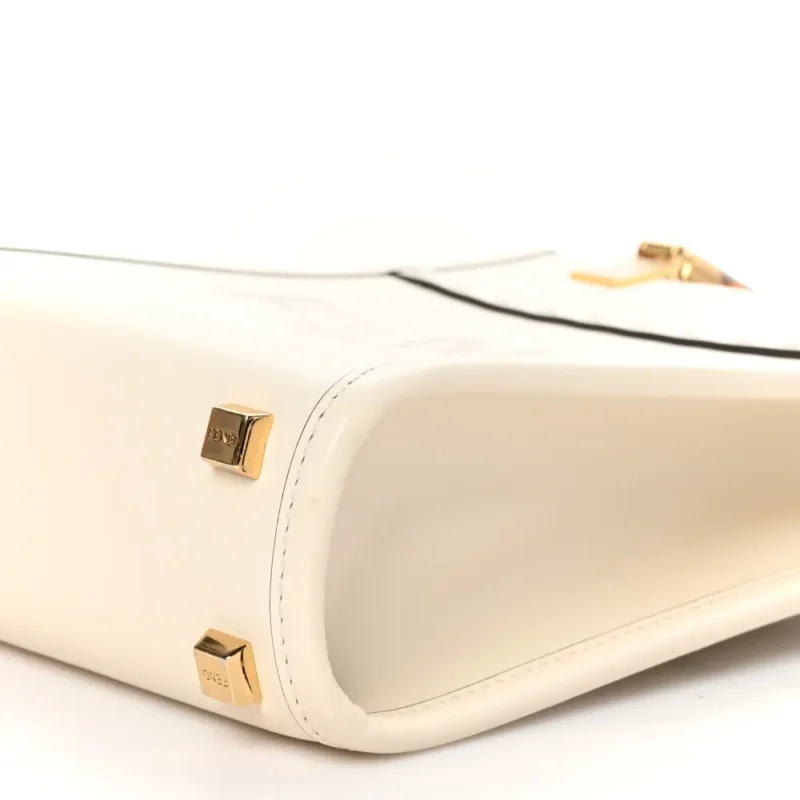 FENDI MINI LOGO EMBOSSED SUNSHINE SHOPPER TOTE WHITE ICE KING VITELLO LEATHER & PLEXIGLASS GOLD HARDWARE - Image 5