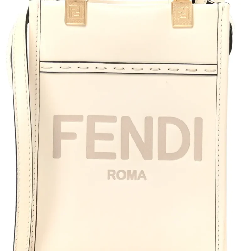 FENDI MINI LOGO EMBOSSED SUNSHINE SHOPPER TOTE WHITE ICE KING VITELLO LEATHER & PLEXIGLASS GOLD HARDWARE - Image 9