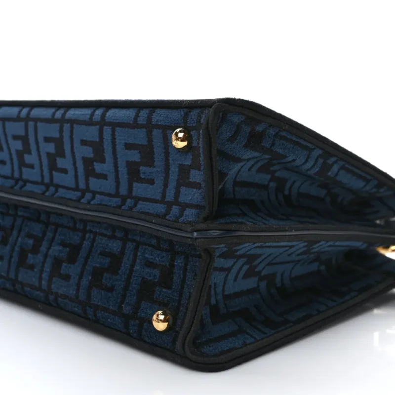 FENDI MEDIUM FF PEEKABOO I SEE U SATCHEL BLUE/BLACK CHENILLE & VITELLO SETA LEATHER GOLD HARDWARE - Image 4