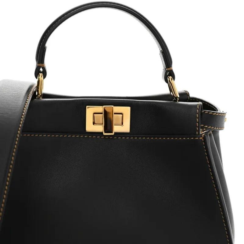 FENDI MINI CHINESE NEW YEAR TIGER EMBROIDERED PEEKABOO ICONIC SATCHEL BLACK / DARK YELLOW KING VITELLO LEATHER & CANVAS GOLD HARDWARE - Image 2
