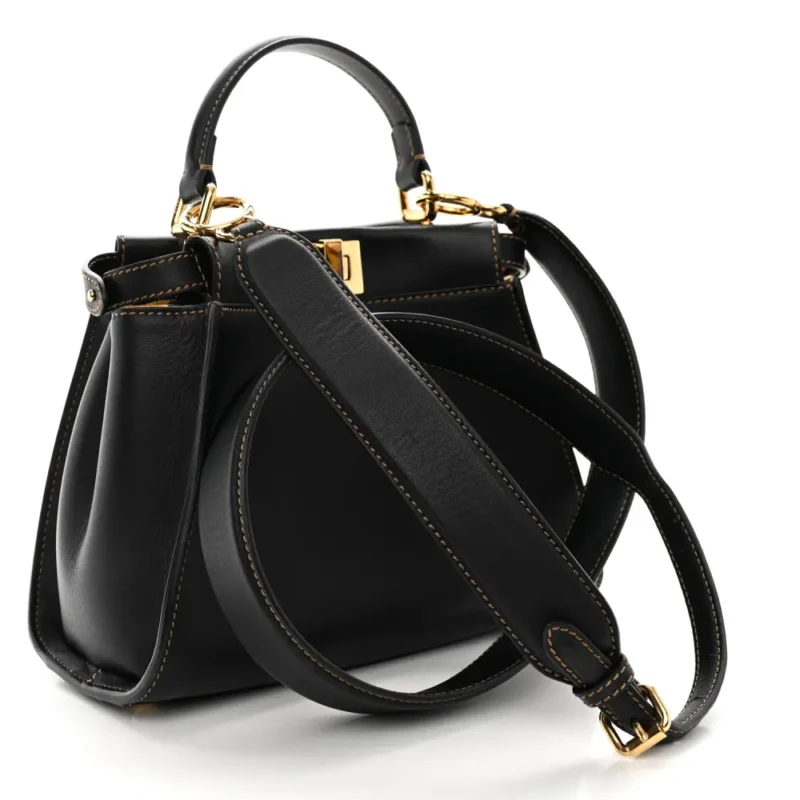 FENDI MINI CHINESE NEW YEAR TIGER EMBROIDERED PEEKABOO ICONIC SATCHEL BLACK / DARK YELLOW KING VITELLO LEATHER & CANVAS GOLD HARDWARE - Image 4