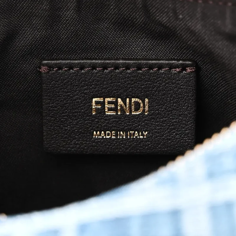 FENDI MINI FF EMBROIDERED FENDIGRAPHY HOBO BAG BLUE/SAND DENIM & KING VITELLO LEATHER GOLD HARDWARE - Image 2