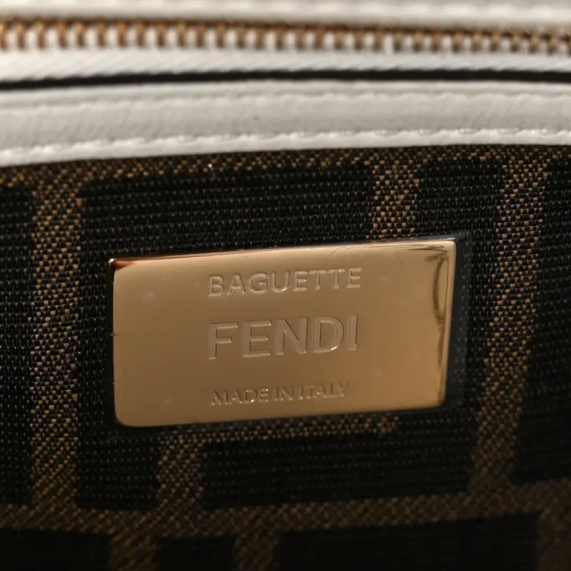 FENDI MULTIPOCKET BAGUETTE WHITE ICE SHINY NAPPA LEATHER GOLD HARDWARE - Image 2