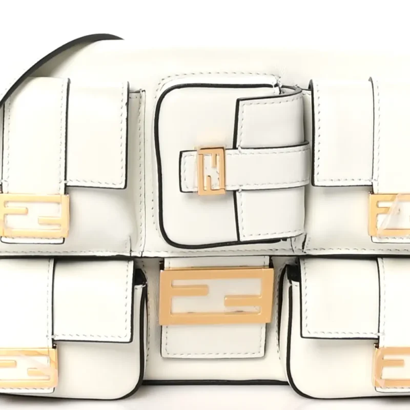 FENDI MULTIPOCKET BAGUETTE WHITE ICE SHINY NAPPA LEATHER GOLD HARDWARE - Image 9