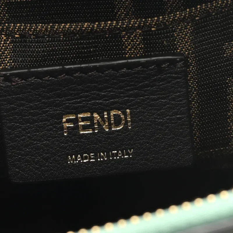 FENDI MINI LOGO EMBOSSED BY THE WAY TOP HANDLE BOSTON BAG MENTA KING VITELLO LEATHER & PLEXIGLASS GOLD HARDWARE - Image 2