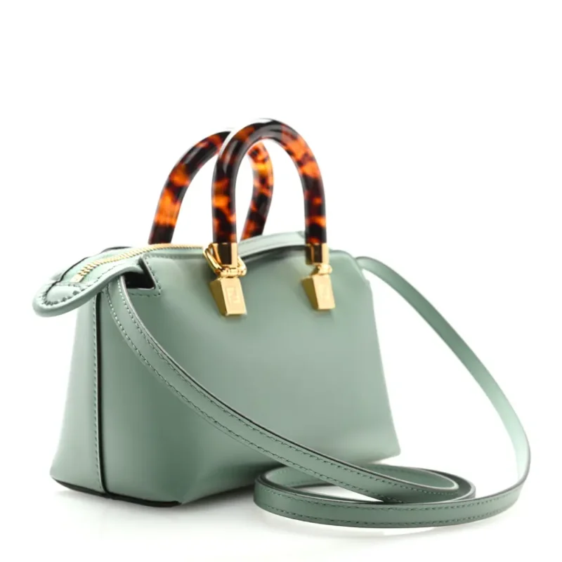 FENDI MINI LOGO EMBOSSED BY THE WAY TOP HANDLE BOSTON BAG MENTA KING VITELLO LEATHER & PLEXIGLASS GOLD HARDWARE - Image 3