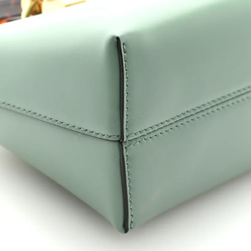 FENDI MINI LOGO EMBOSSED BY THE WAY TOP HANDLE BOSTON BAG MENTA KING VITELLO LEATHER & PLEXIGLASS GOLD HARDWARE - Image 4