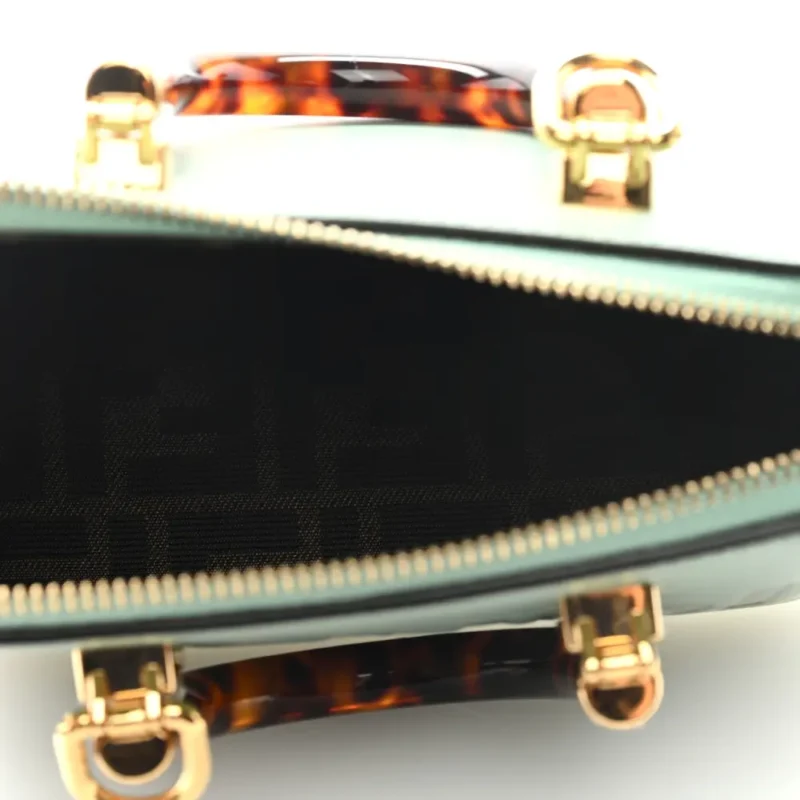 FENDI MINI LOGO EMBOSSED BY THE WAY TOP HANDLE BOSTON BAG MENTA KING VITELLO LEATHER & PLEXIGLASS GOLD HARDWARE - Image 7