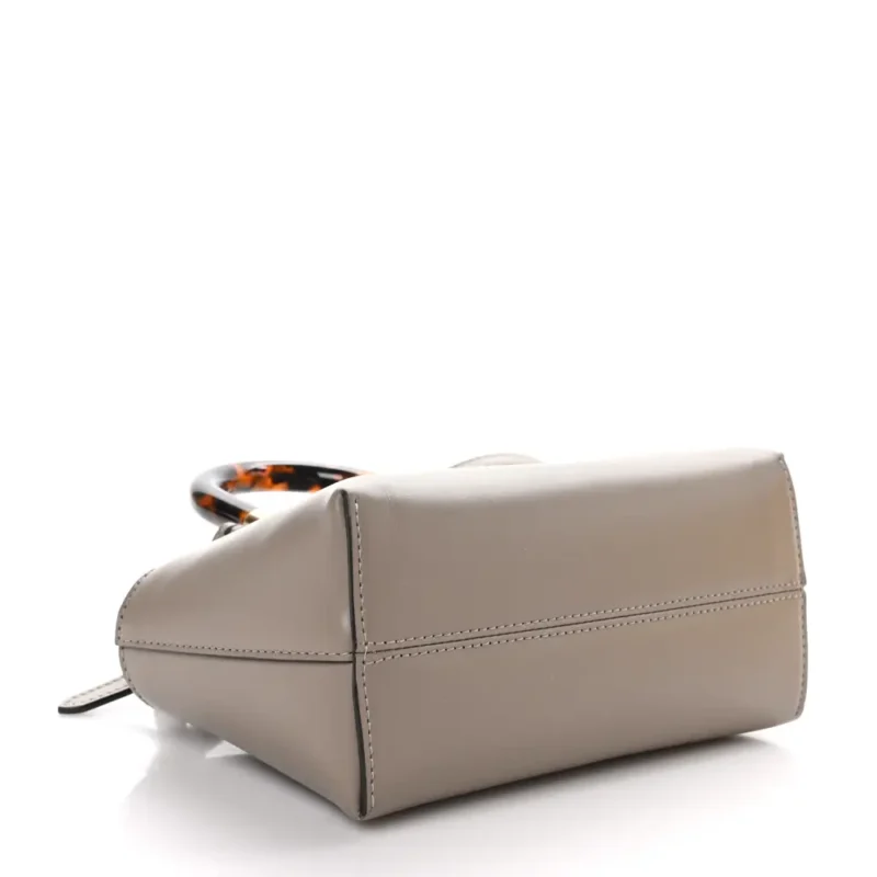 FENDI MINI LOGO EMBOSSED BY THE WAY TOP HANDLE BOSTON BAG DARK GREY KING VITELLO LEATHER & PLEXIGLASS GOLD HARDWARE - Image 7