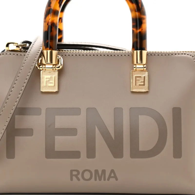 FENDI MINI LOGO EMBOSSED BY THE WAY TOP HANDLE BOSTON BAG TORTORA KING VITELLO LEATHER & PLEXIGLASS GOLD HARDWARE - Image 2