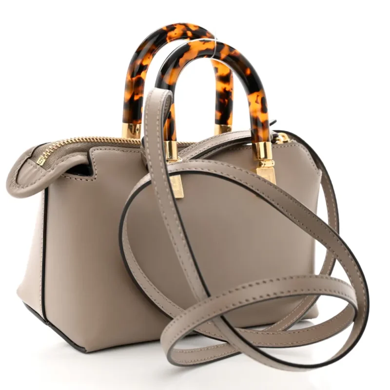 FENDI MINI LOGO EMBOSSED BY THE WAY TOP HANDLE BOSTON BAG TORTORA KING VITELLO LEATHER & PLEXIGLASS GOLD HARDWARE - Image 4