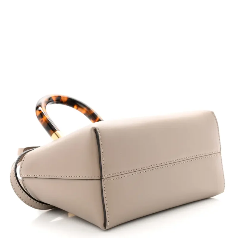 FENDI MINI LOGO EMBOSSED BY THE WAY TOP HANDLE BOSTON BAG TORTORA KING VITELLO LEATHER & PLEXIGLASS GOLD HARDWARE - Image 7