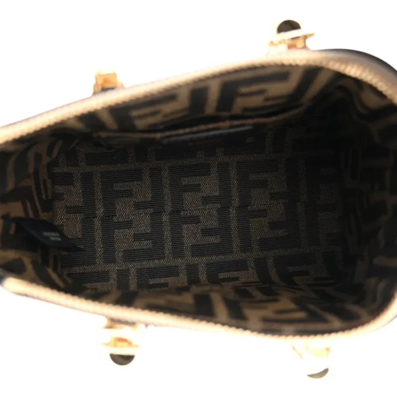 FENDI MINI LOGO EMBOSSED BY THE WAY TOP HANDLE BOSTON BAG TORTORA KING VITELLO LEATHER & PLEXIGLASS GOLD HARDWARE - Image 8