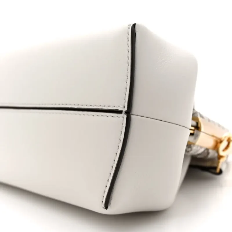 FENDI SMALL FENDI FIRST WHITE/ROCCIA SHINY NAPPA & SNAKESKIN LEATHER GOLD HARDWARE - Image 4