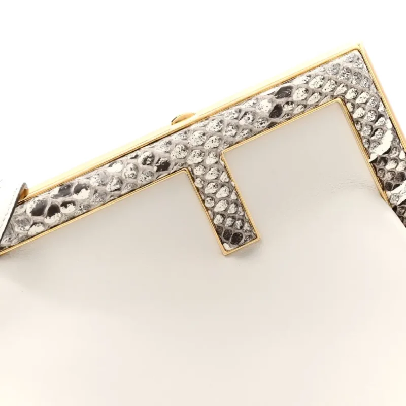 FENDI SMALL FENDI FIRST WHITE/ROCCIA SHINY NAPPA & SNAKESKIN LEATHER GOLD HARDWARE - Image 9