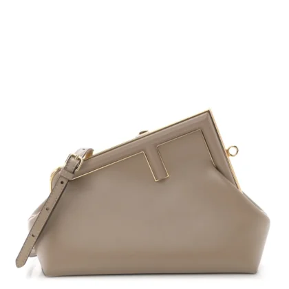 FENDI SMALL FENDI FIRST DOVE GREY SHINY NAPPA LEATHER GOLD HARDWARE