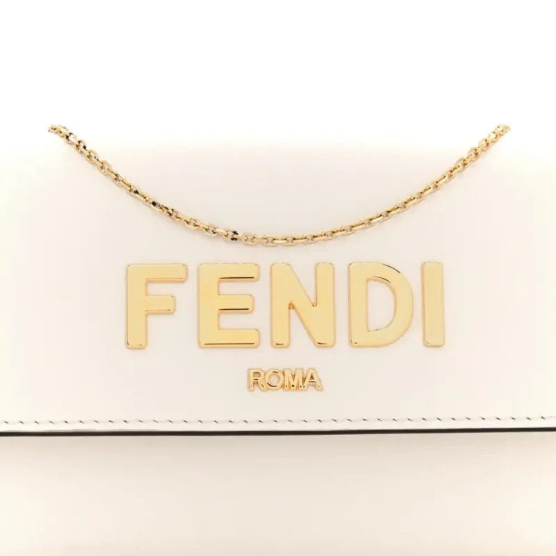 FENDI METAL FENDI ROMA LOGO CHAIN CONTINENTAL WALLET WHITE KYOTO VITELLO LEATHER GOLD HARDWARE - Image 2