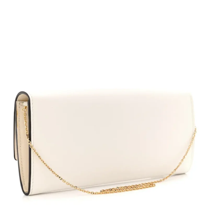 FENDI METAL FENDI ROMA LOGO CHAIN CONTINENTAL WALLET WHITE KYOTO VITELLO LEATHER GOLD HARDWARE - Image 4