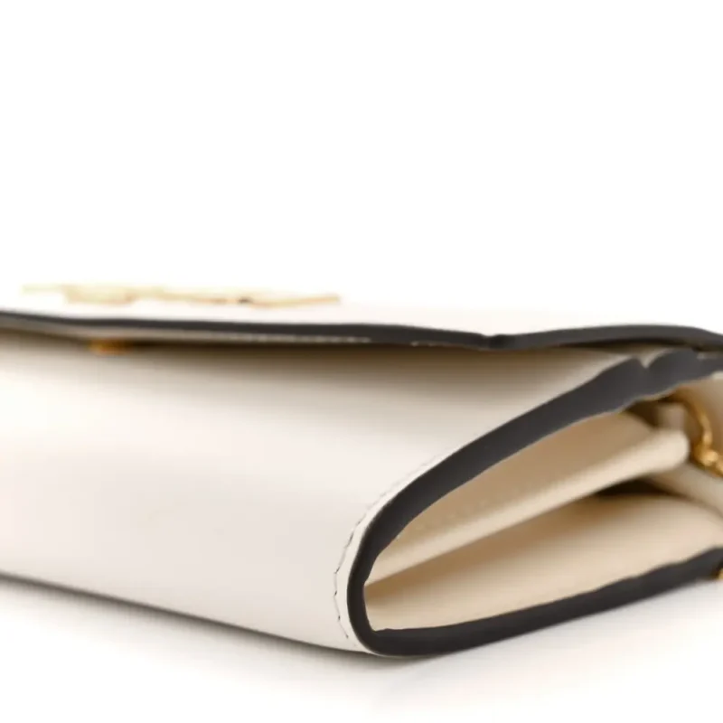 FENDI METAL FENDI ROMA LOGO CHAIN CONTINENTAL WALLET WHITE KYOTO VITELLO LEATHER GOLD HARDWARE - Image 6