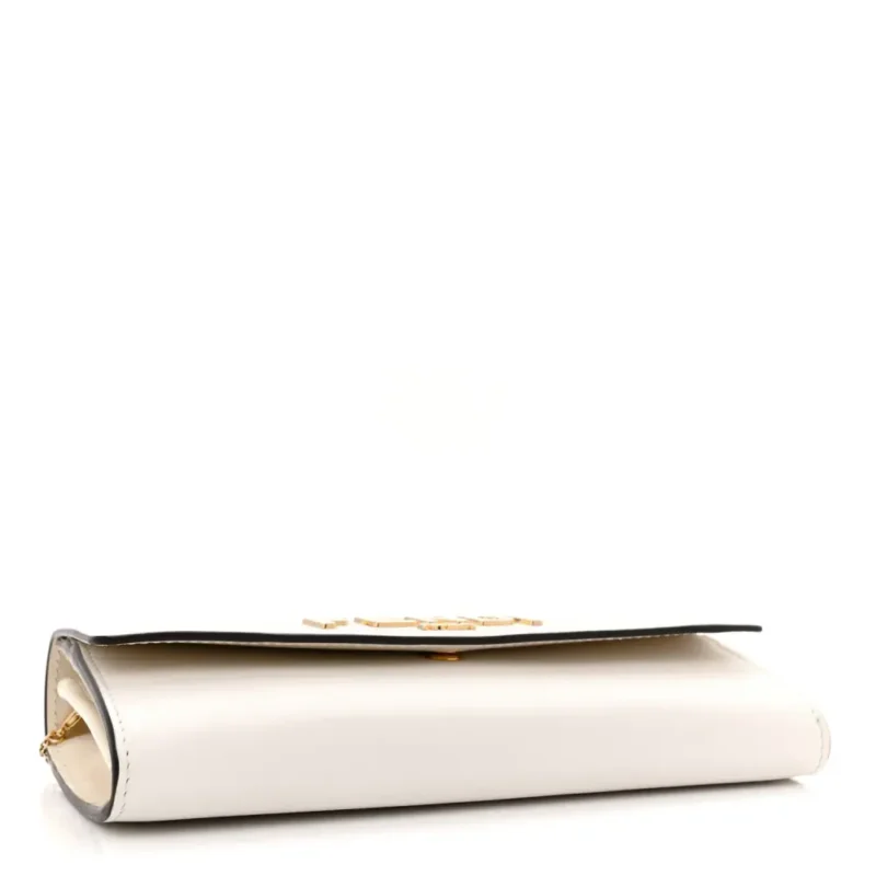 FENDI METAL FENDI ROMA LOGO CHAIN CONTINENTAL WALLET WHITE KYOTO VITELLO LEATHER GOLD HARDWARE - Image 7
