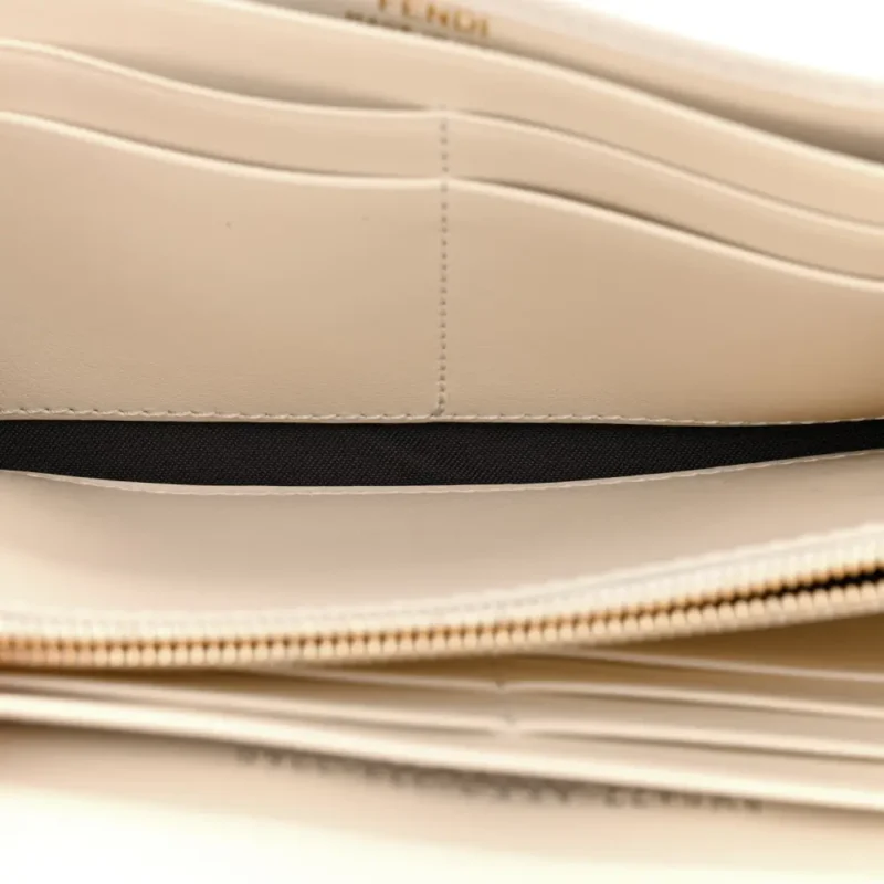 FENDI METAL FENDI ROMA LOGO CHAIN CONTINENTAL WALLET WHITE KYOTO VITELLO LEATHER GOLD HARDWARE - Image 8
