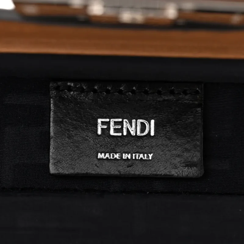 FENDI MINI FF 1974 BAGUETTE TRUNK MOGANO/PANNA/CUOIO SHINY GLAZED FABRIC & VACHETTA LEATHER SILVER HARDWARE - Image 7