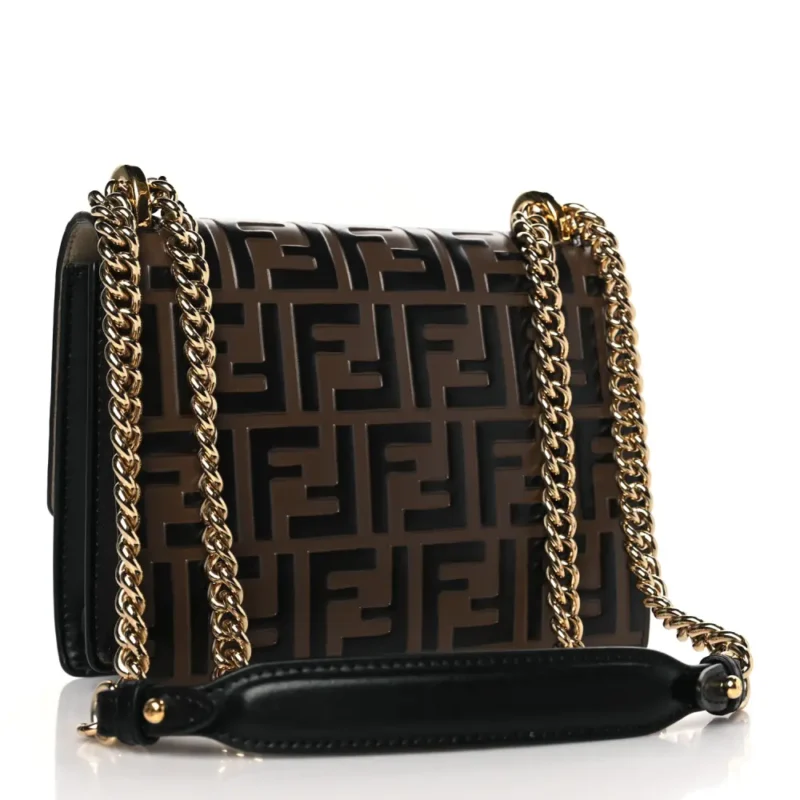 FENDI SMALL FF 1974 EMBOSSED KAN U SHOULDER BAG MAYA/BLACK BI-COLOR LIBERTY VITELLO LEATHER GOLD HARDWARE - Image 3
