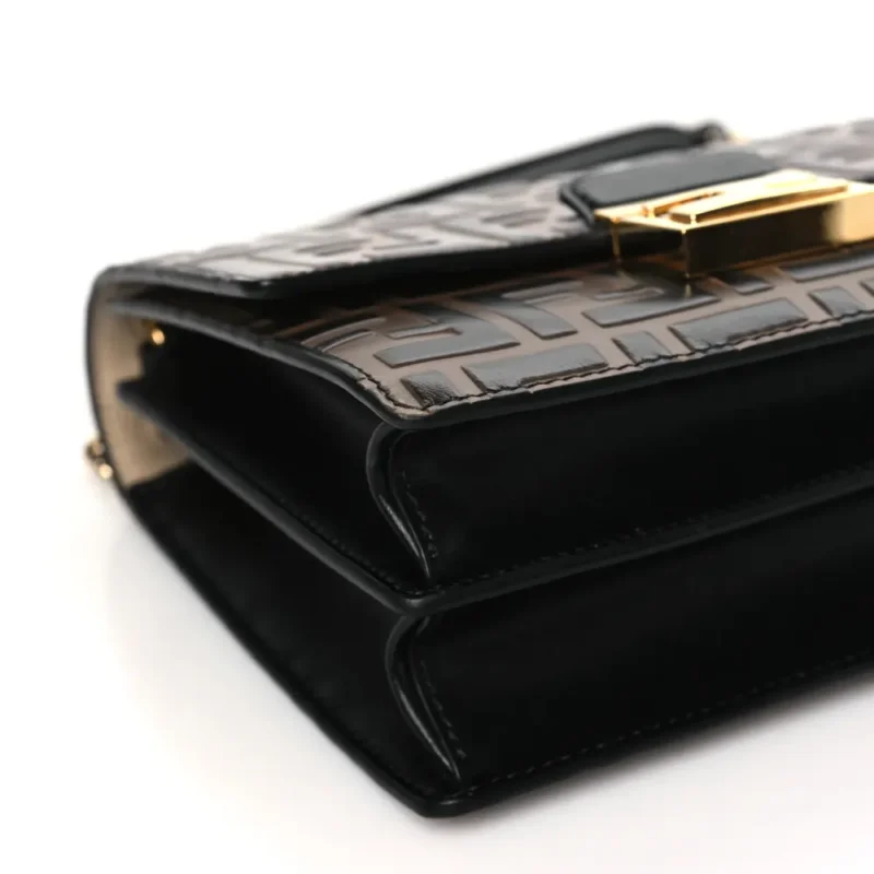 FENDI SMALL FF 1974 EMBOSSED KAN U SHOULDER BAG MAYA/BLACK BI-COLOR LIBERTY VITELLO LEATHER GOLD HARDWARE - Image 4