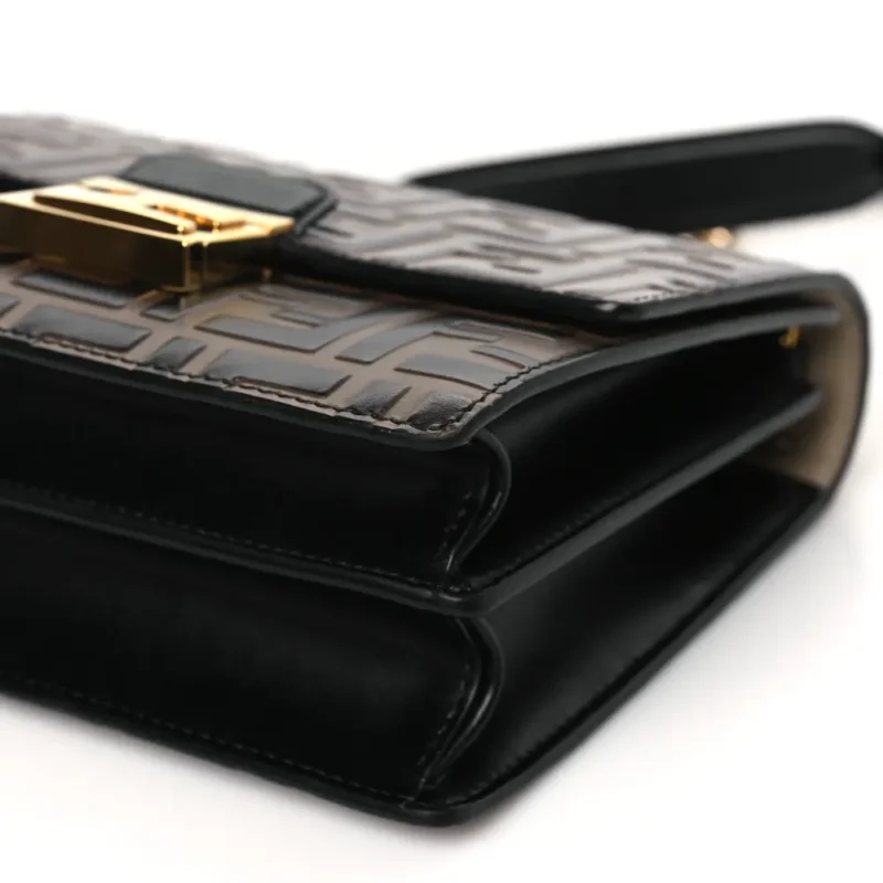 FENDI SMALL FF 1974 EMBOSSED KAN U SHOULDER BAG MAYA/BLACK BI-COLOR LIBERTY VITELLO LEATHER GOLD HARDWARE - Image 5