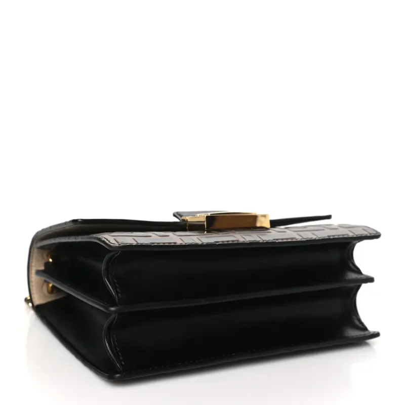 FENDI SMALL FF 1974 EMBOSSED KAN U SHOULDER BAG MAYA/BLACK BI-COLOR LIBERTY VITELLO LEATHER GOLD HARDWARE - Image 6