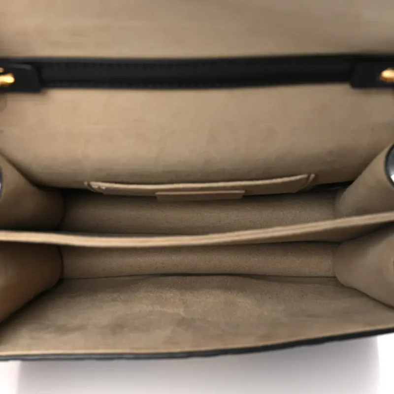 FENDI SMALL FF 1974 EMBOSSED KAN U SHOULDER BAG MAYA/BLACK BI-COLOR LIBERTY VITELLO LEATHER GOLD HARDWARE - Image 7