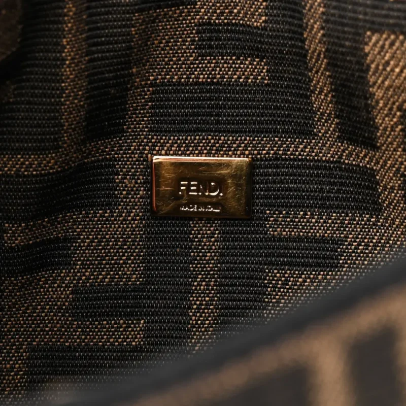 FENDI MINI FF 1974 BAGUETTE TOBACCO/MORO/BLACK JACQUARD FABRIC GOLD HARDWARE - Image 2