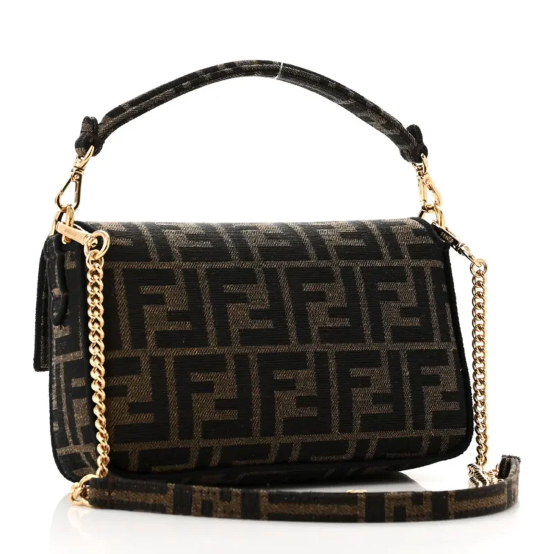 FENDI MINI FF 1974 BAGUETTE TOBACCO/MORO/BLACK JACQUARD FABRIC GOLD HARDWARE - Image 3