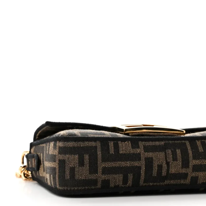 FENDI MINI FF 1974 BAGUETTE TOBACCO/MORO/BLACK JACQUARD FABRIC GOLD HARDWARE - Image 4