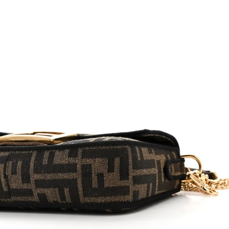 FENDI MINI FF 1974 BAGUETTE TOBACCO/MORO/BLACK JACQUARD FABRIC GOLD HARDWARE - Image 5