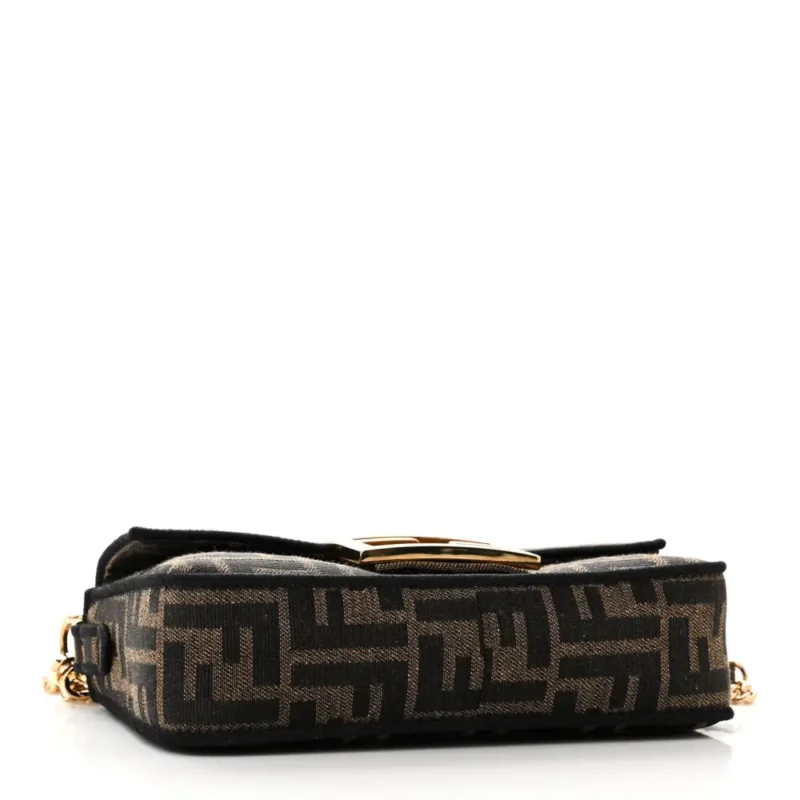 FENDI MINI FF 1974 BAGUETTE TOBACCO/MORO/BLACK JACQUARD FABRIC GOLD HARDWARE - Image 6