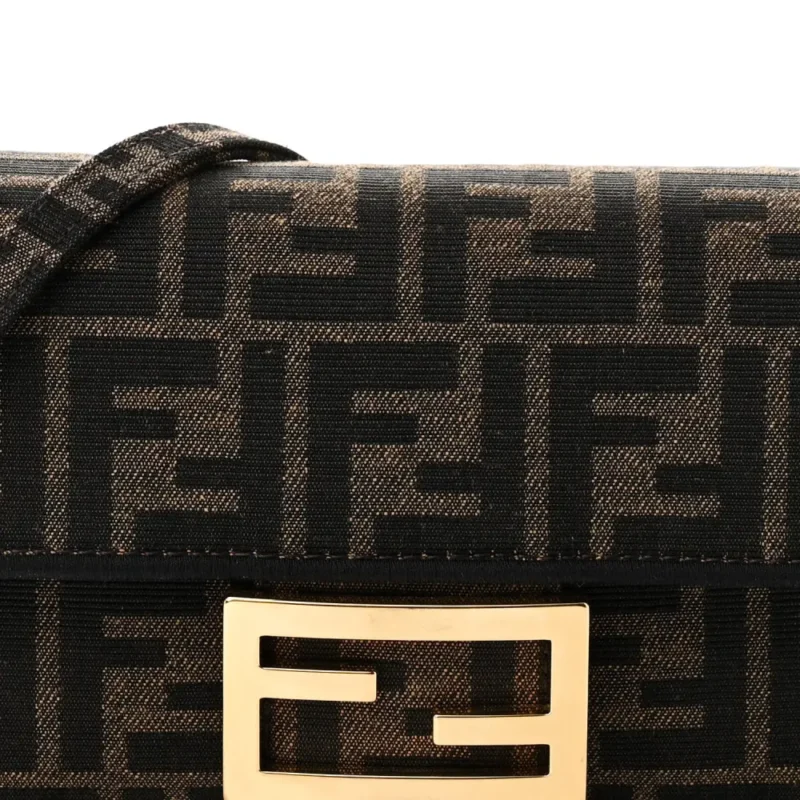 FENDI MINI FF 1974 BAGUETTE TOBACCO/MORO/BLACK JACQUARD FABRIC GOLD HARDWARE - Image 10